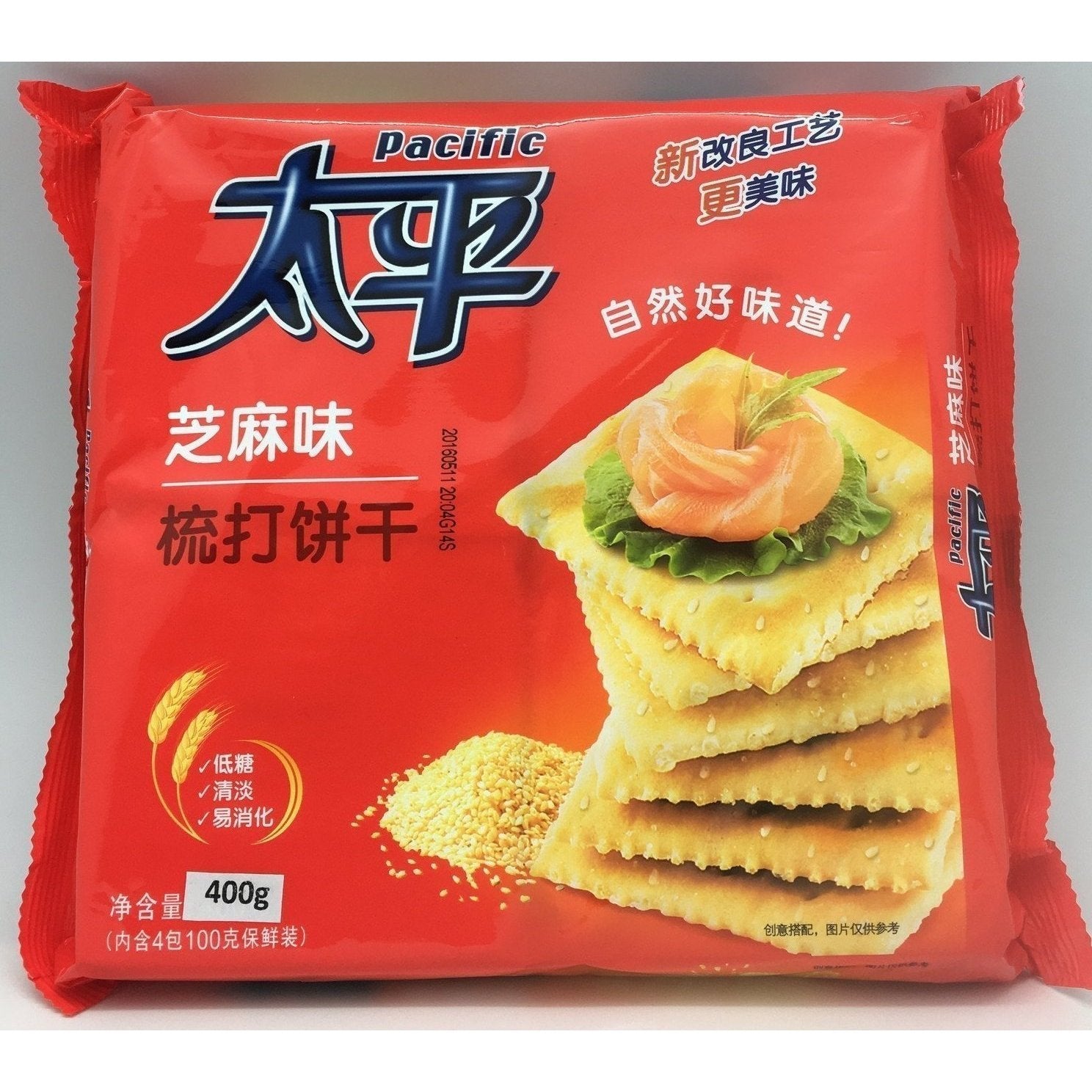C035S Pacific Brand - Crackers Sesame Flavour 400g -  12 bags / 1CTN - New Eastland Pty Ltd - Asian food wholesalers