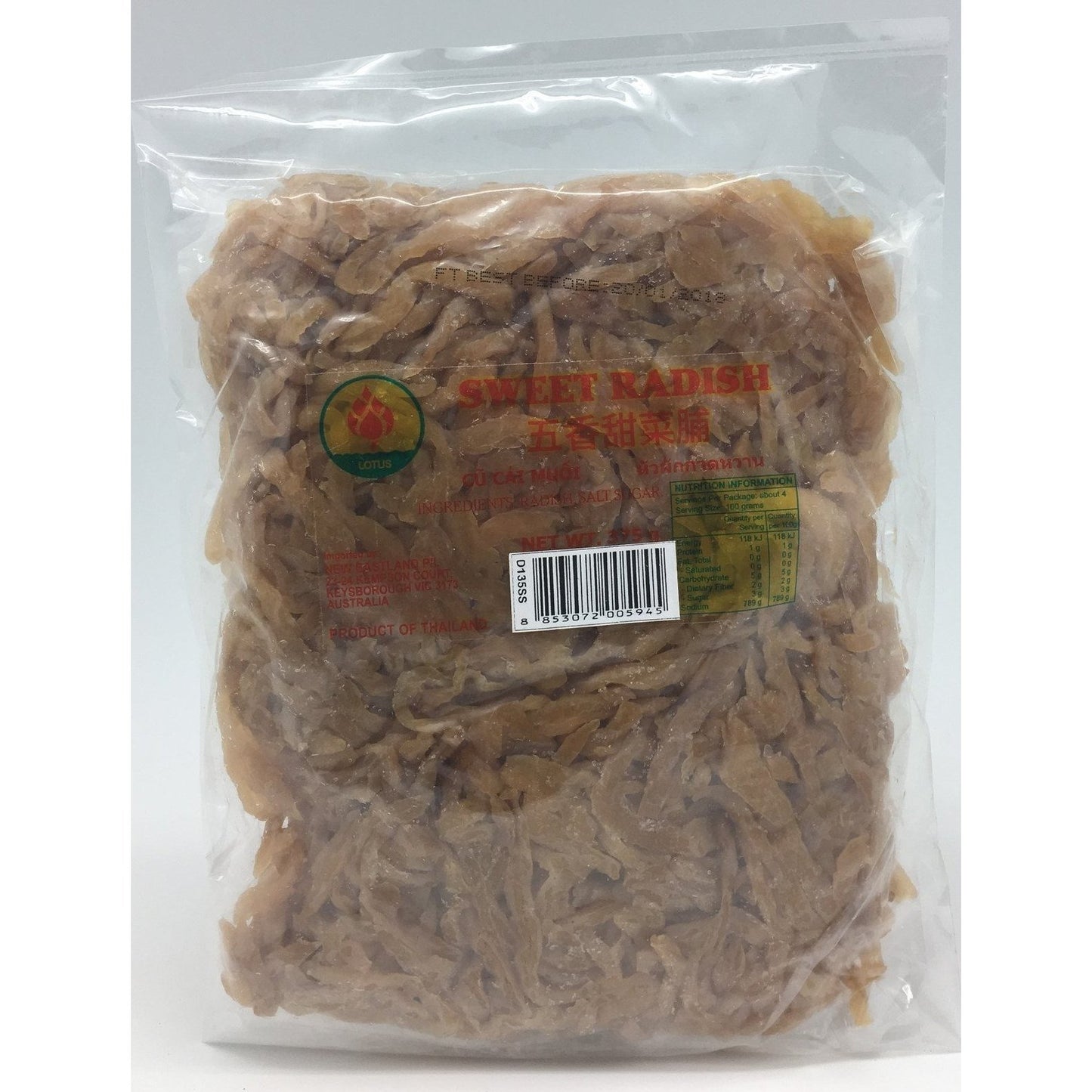 D135SS Lotus Brand - Sweet Radish Strips 375g - 50 bags / 1CTN - New Eastland Pty Ltd - Asian food wholesalers