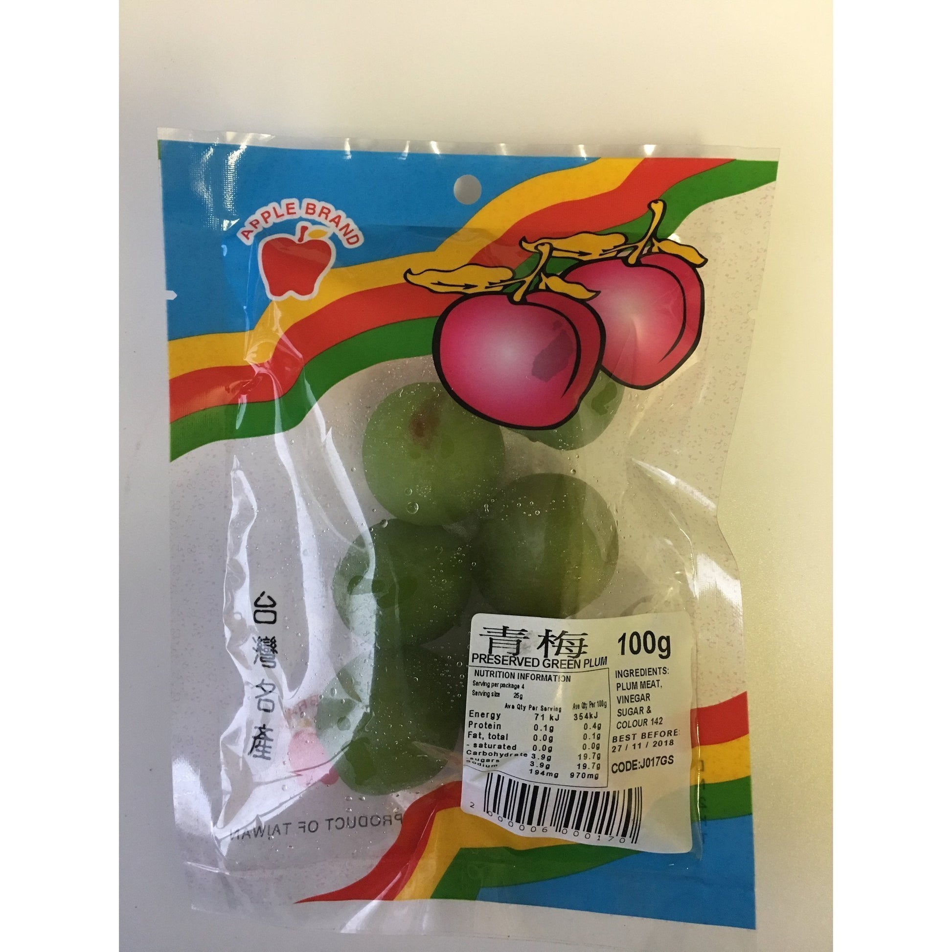 J017GS Apple brand - Preserved Green Plum 100g - 10 packet / 1 Bag - New Eastland Pty Ltd - Asian food wholesalers